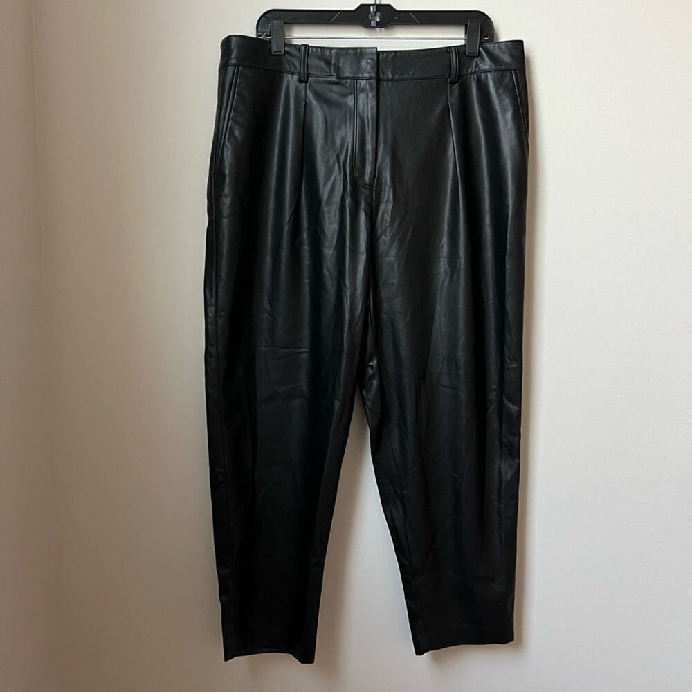 Calvin Klein Black Faux Leather Pleated Pants Size 14